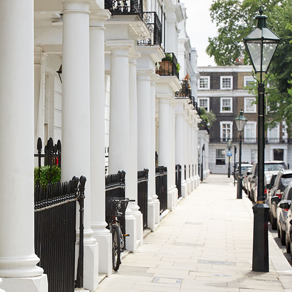 A row of high value homes in London, some insured by Home and Contents cover with Insure 313 insurance brokers.